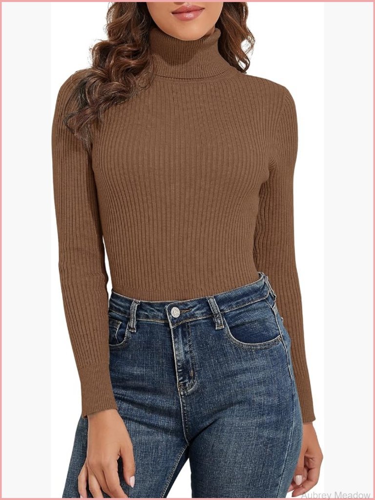 Ribbed Turtleneck Long Sleeve Sweater Top